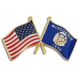 Blank Wisconsin & Usa Crossed Flag Pin, 1 1/8" W