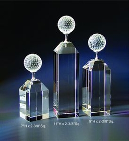 Custom Golf Optical Crystal Award Trophy., 7" L x 2.375" Diameter