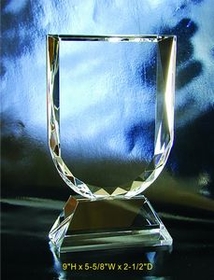 Custom Primary Award optical crystal award trophy., 9" L x 5.625" W x 2.5" H