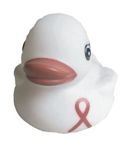 Custom Rubber Red Ribbon Awareness Duck, 3 3/4" L x 3" W x 2 7/8" H