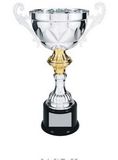 Custom Silver Plated Aluminum Cup Trophy w/ Plastic Base (8 3/4