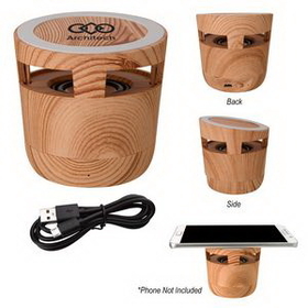 Custom Woodgrain Wireless Charging Pad And Speaker, 3" Diameter