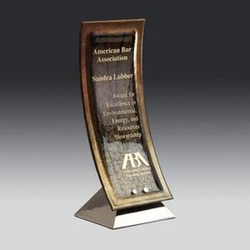 Custom Gold Bow Art Glass Award, 5" H x 13 1/2" W