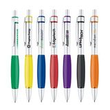 Custom Click pen with Aluminum constructed barrel & soft color rubber grip, 5 1/2