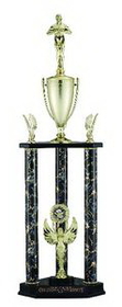 Custom 31" Black & Gold 3-Column Trophy w/Cup & Trim, Takes Figure & Insert