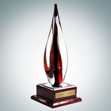 Custom Art Glass Black Contemporary Award w/Rosewood Base, 17 1/2