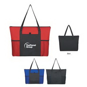 Custom Non-Woven Voyager Zippered Tote Bag, 19" W x 14" H x 3" D