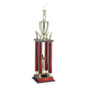 Custom Pink Moonbeam Figure Topped 4-Column Trophy w/Cup & Eagle Trims (37")