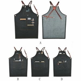 Custom Denim Apron with Cross-back Leather Straps
