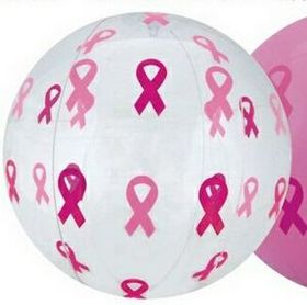 Custom 16" Inflatable Alternating Clear & Pink Ribbon Beach Ball