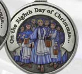 Custom Twelve Days Of Christmas 3D Gallery Print Full Size Ornament (Day 8 - Eight Maids-A-Milking), 2.25" Diameter