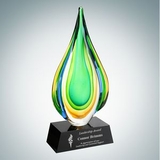 Custom Art Glass Rainforest Award with Black Base, 13