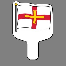 Custom Hand Held Fan W/ Full Color Flag Of Guernsey, 7 1/2" W x 11" H