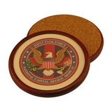 Custom Round Wood Coaster With Leather Inlay, 4