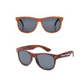 Custom Classic Wood Printed Black Mirror Square Lens Horn Rimmed Sunglasses, 5 3/5" L x 1 9/10" W x 5 3/5" H