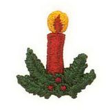 Custom Holiday Embroidered Applique - Candle W/ Holly