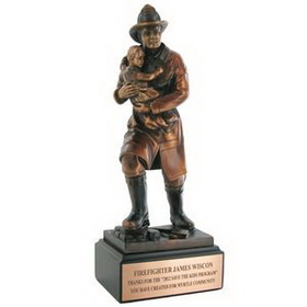 Custom Electroplated Bronze Firefighter w/Child Trophy (11 1/2")