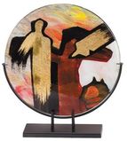Custom Desert Hues Colorful Circular Art Glass Award on Black Metal Stand - 17 1/2