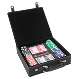 Custom Laserable Leatherette 100-Chip Poker Set - Black/Gold, 8 7/8