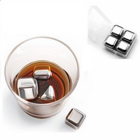 Custom Set of 4 stainless steel chilling ice cubes reusable for whiskey wine beverage, 1' L x 1' W x 1' H