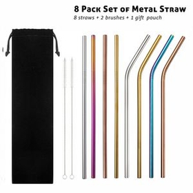 Custom 8 Pack Metal Straws Set with Brush, 10.5 Inch Length, 0.25 Inch Diameter, 266*6 MM, 0.25" Diameter x 8.5" H