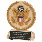 Custom Cast Stone Medal Trophy w/Engraving Plate (U.S. Seal), 5 1/2