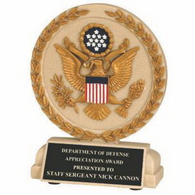 Custom Cast Stone Medal Trophy w/Engraving Plate (U.S. Seal), 5 1/2" H x 4 1/2" W