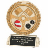 Custom Cast Stone Medal Trophy w/Engraving Plate (Auto Racing), 5 1/2