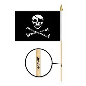 4" x 6" Polyester Pirate Flag w/ Custom Direct Pad Printed Imprint on the Wooden Dowel