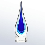 Custom Glass Blue Teardrop Award with Crystal Base, Large, 12 1/2