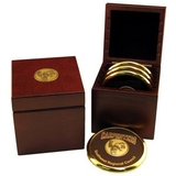Custom Wood Coaster Box W/ Medallion, 4.25