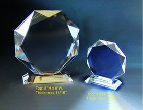 Custom Octagonal Awards optical crystal award trophy., 5" L x 5" W x 0.8125" H