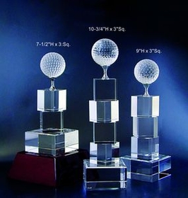 Custom Golf Tower Optical Crystal Award Trophy., 7.5" L x 3" Diameter