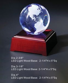 Custom Golbe on the LED lighting base Optical Crystal Award Trophy.