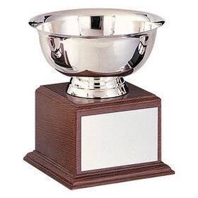 Custom Stainless Steel Revere Bowl Trophy w/ Walnut Finish Base (6"x7 1/4")