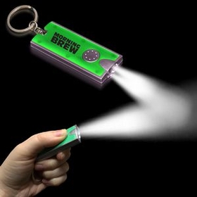 Custom 2 1/2"x1" Silver/Green Rectangle Flash Light Keychain