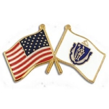 Blank Massachusetts & Usa Crossed Flag Pin, 1 1/8