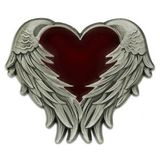 Blank Heart With Angel Wings Pin - Antique Nickel, 1 1/8