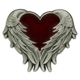 Blank Heart With Angel Wings Pin - Antique Nickel, 1 1/8" W X 15/16" L