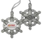 Custom Pewter Snowflake Ornament w/ Silver Tinsel Cord- ColorQuick Imprinted