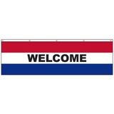 Custom Welcome 3' X 10' Horizontal Flag With Heading And Grommets Across The Top