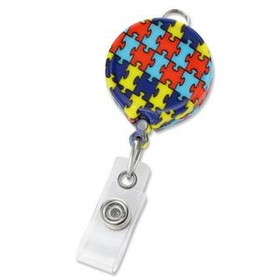 Custom Autism Awareness Puzzle Badge Reels, 1.375" Diameter x 36" L
