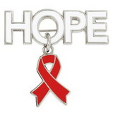 Blank Hope Pin with Red Ribbon Charm, 1 1/4