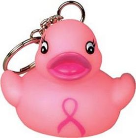 Custom Mini Rubber Pink Ribbon Duck Keychain