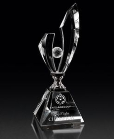 Custom Silver Lightning Golf Crystal Award, 4 1/4" W X 12 1/2" H X 4 1/2" D