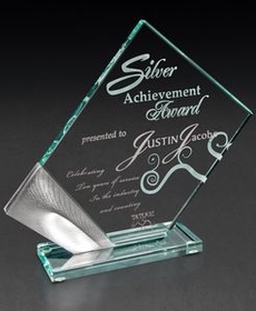 Custom Corvus Jade Glass Award, 8 3/8" W X 7 3/8" H X 2" D