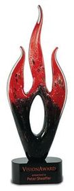 Custom Red/Black Flame Art Glass on Black Base, 16 1/4" H