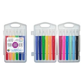 Custom 12 Pack of Hand Lettering Brush Markers in Hard Plastic Case - Full Color Decal, 4.125" W x 7.5" L x 1.25" D