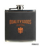 Custom 6 oz. Dark Gray/Orange Textured Stainless Steel Flask, 3 3/8