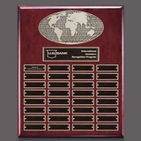 Custom World Vertical Rosewood Perpetual Wall Plaque w/ 32 Plates, 15